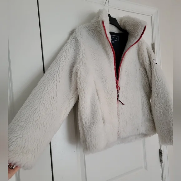 🇺🇲 Tommy Hilfiger fleece zip up jacket with contrast red zipper and flag logo - Picture 3 of 14